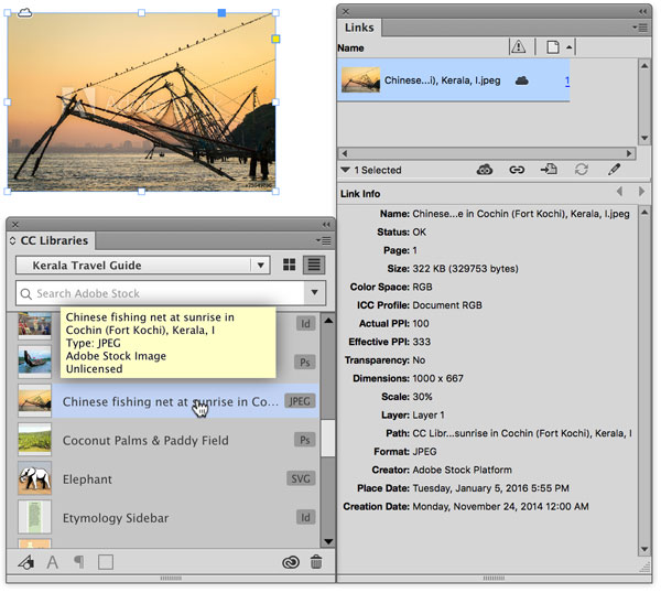 Figure 9: A downloaded but unlicensed Adobe Stock photograph can be placed with a watermark at low resolution.