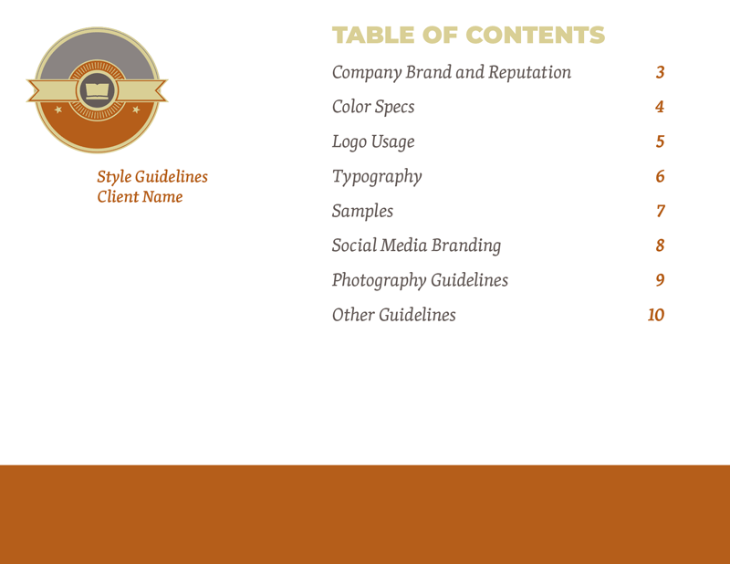 InDesign template style guide table of contents 