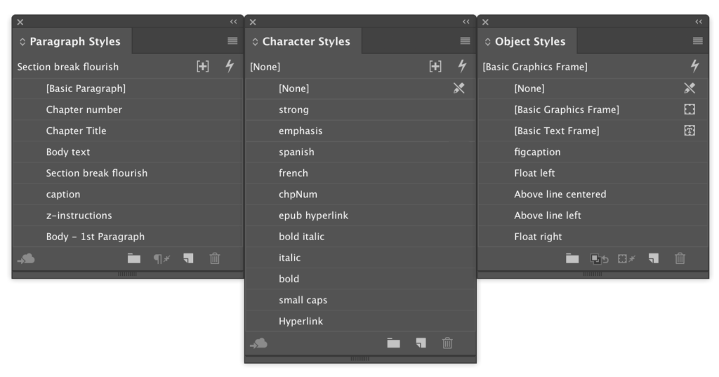 InDesign paragraph styles character styles object styles ebook