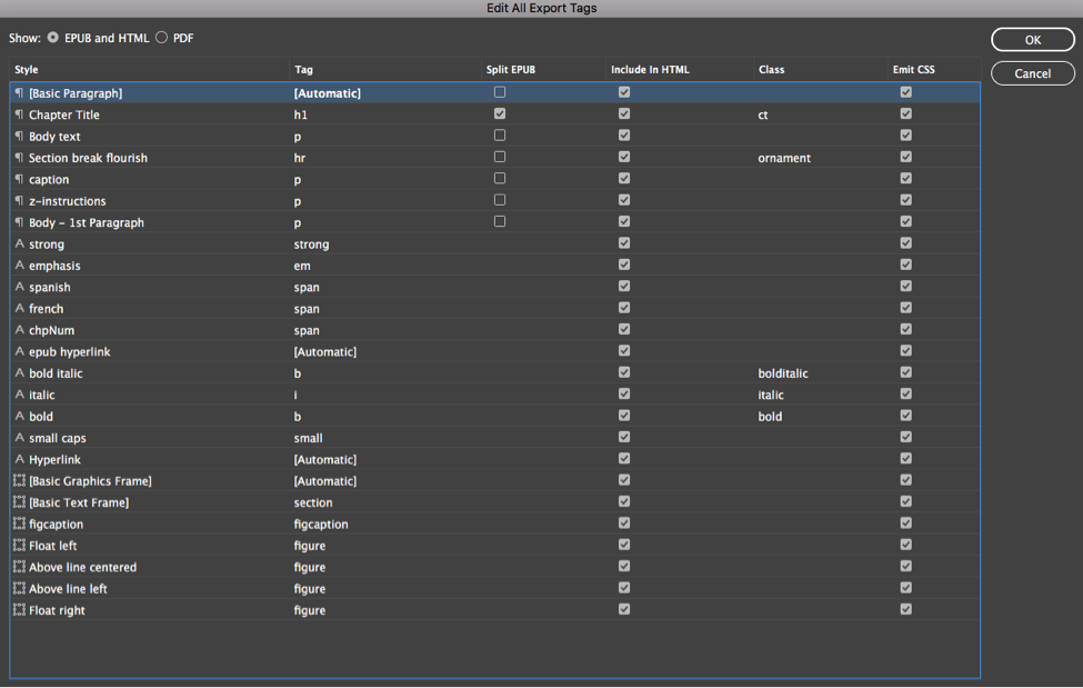 InDesign Edit All Export Tags