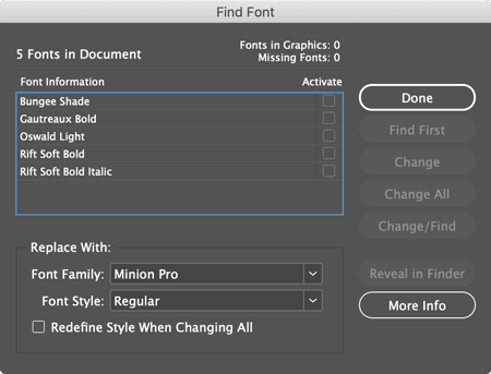 InDesign find font menu