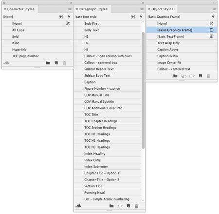 InDesign paragraph character object styles