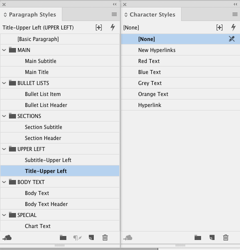 InDesign paragraph styles character styles