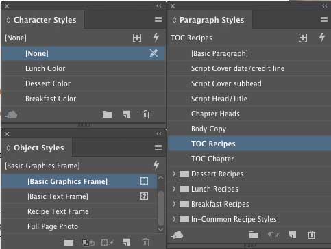 InDesign character styles paragraph styles