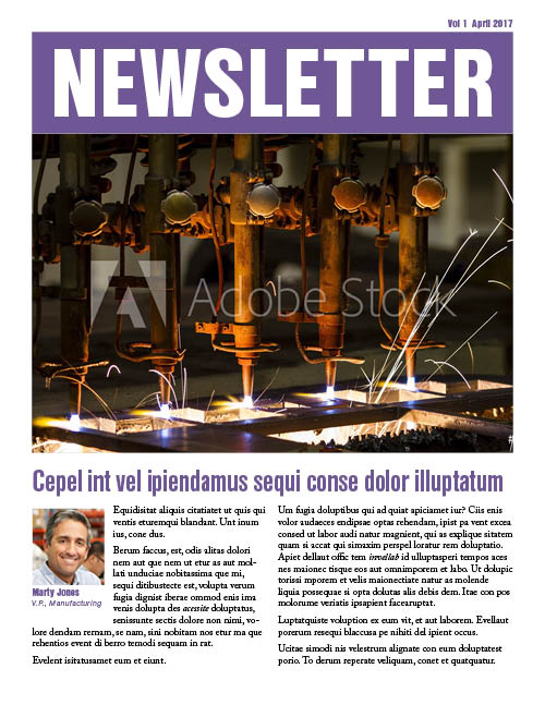 InDesign newsletter template cover page