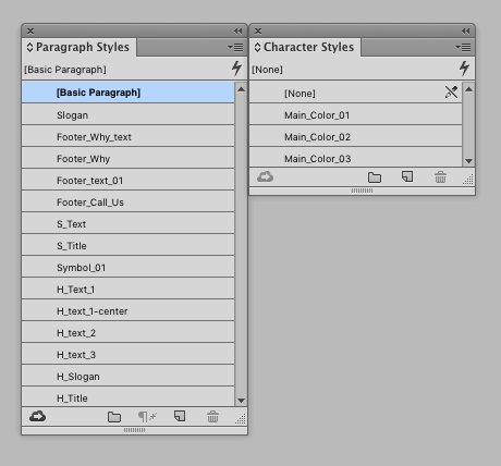 InDesign paragraph styles character styles