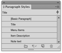 InDesign paragraph styles menu