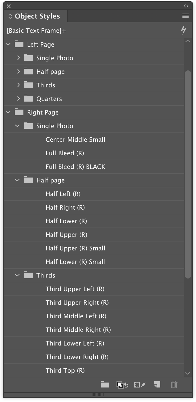 InDesign object styles menu photo sizes and positions