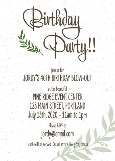 InDesign birthday party invitation template alternate fonts