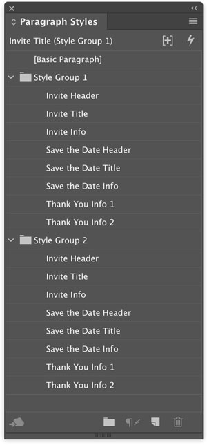 InDesign paragraph styles menu