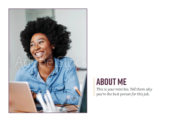 InDesign portfolio template about me page 