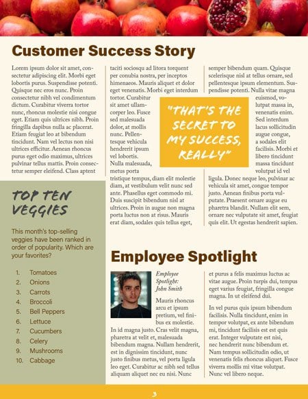 InDesign newsletter template customer success employee spotlight