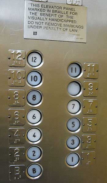 Braille sign in an elevator