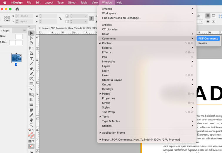 Comments Panel Using InDesign’s PDF Comments Panel