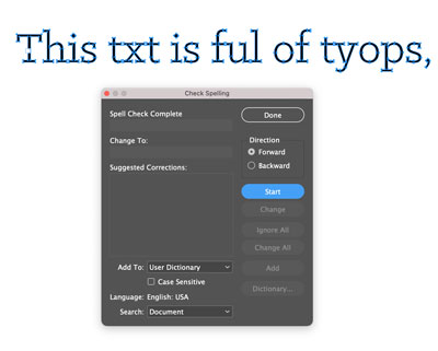 indesign check spelling change language