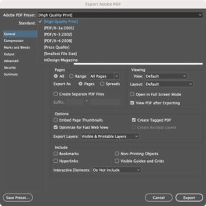 InDesign PDF Export Options