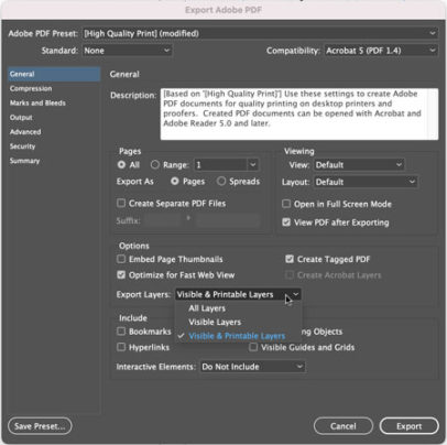 InDesign PDF Export Options