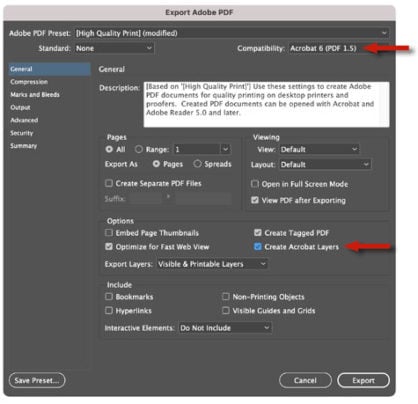 InDesign PDF Export Options