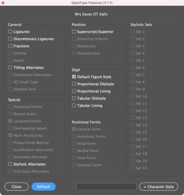 A Script for Accessing OpenType Features in InDesign