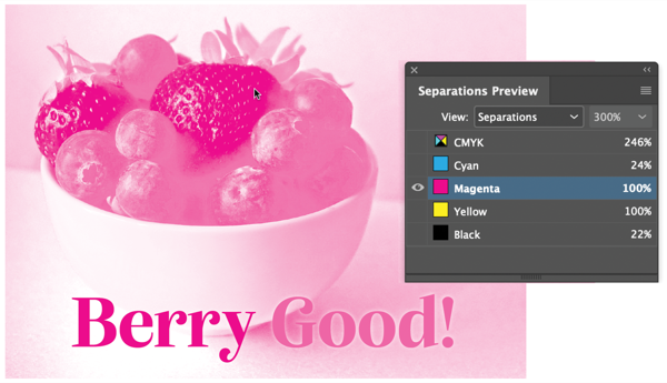 Magenta plate shown with InDesign Separation Preview
