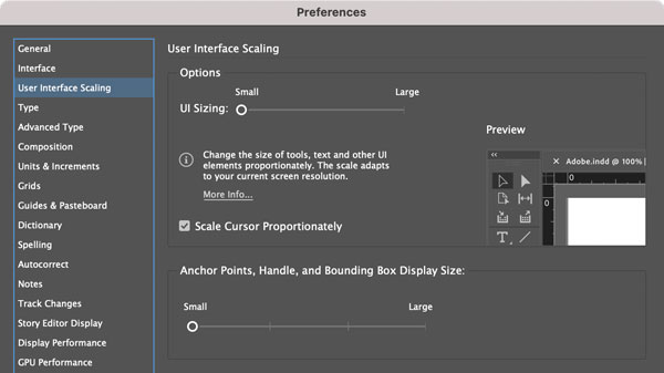 InDesign 2022 UI scaling preference