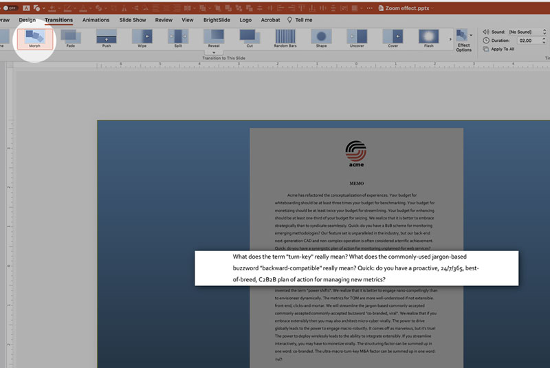 Creating a Morph transition in PowerPoint to make a zoom-in effect