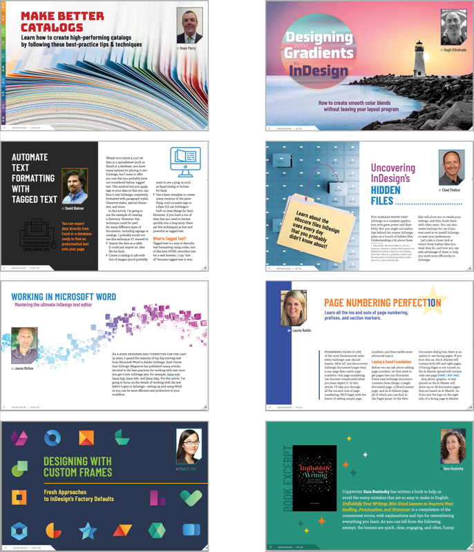Thumbnails of sample pages from two different issues of InDesign Magazine