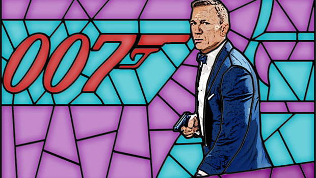 stained glass effect of Daniel Craig as 007 James Bond created in Photoshop