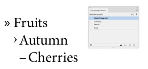 List with "fruits, autumn, cherries" each indented with different bullet.