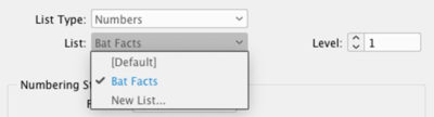 Custom list "Bat Facts" shown in menu for List field