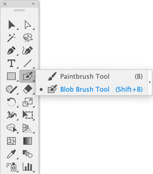 Selecting Adobe Illustrator Blob Brush in Tools panel