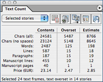 The Text Count panel by DTP Tools