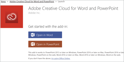 Splash screen for Adobe Creative Cloud for Word and PowerPoint