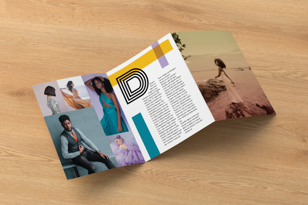 Image with three printed pages mocked up on original blank brochure pictured.