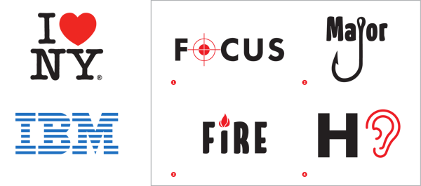 Four logos: "Focus" with the "o" as crosshairs, "Major" with the j as a fishhook, "fire" with the dot of the I as an icon of flame, H plus an icon of an ear.