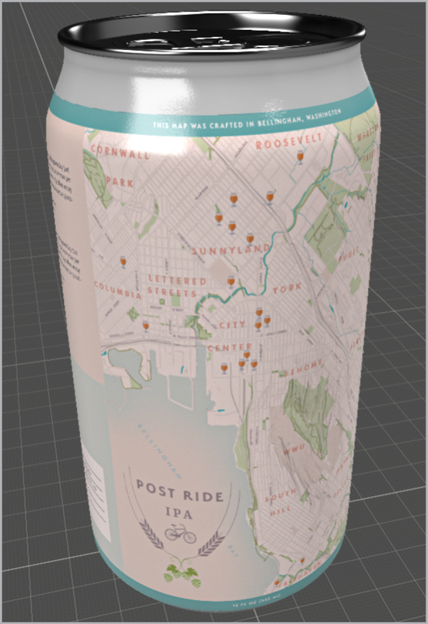 Beer can with map design.