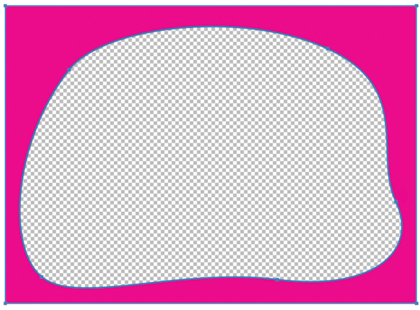 A hand drawn shape cut out of a pink rectangle, showing transparency in the background
