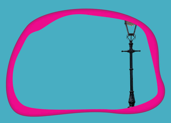 Blue rectangle with street light graphic; layered on top is a pink hollow hand-drawn ellipse shape. Outer edge is the shape that's been in figures 4 and 5.