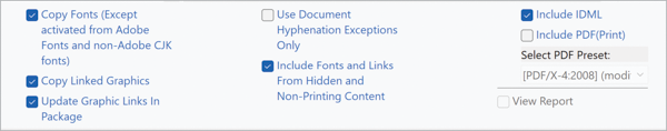 Checkbox options in Package dialog box