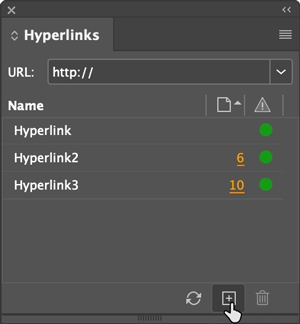 Hyperlinks panel in InDesign