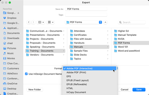 PDF export options in InDesign