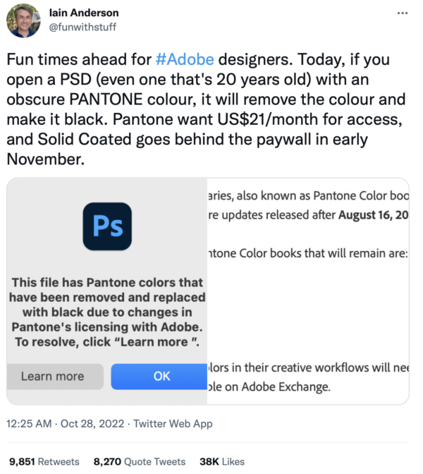 Twitter thread with screen shot of Photoshop dialog box