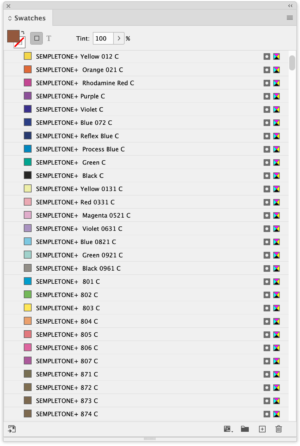 InDesign swatches panel shows Sempletone colors