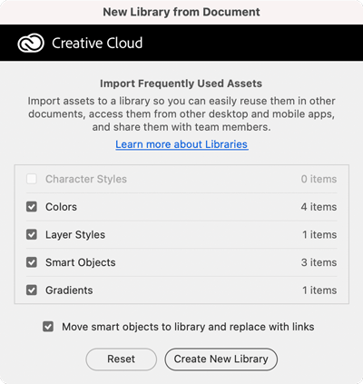 creating a Creative Cloud Library from a Photoshop document