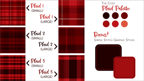 Illustrator downloadable Cozy Plaid patterns and palette