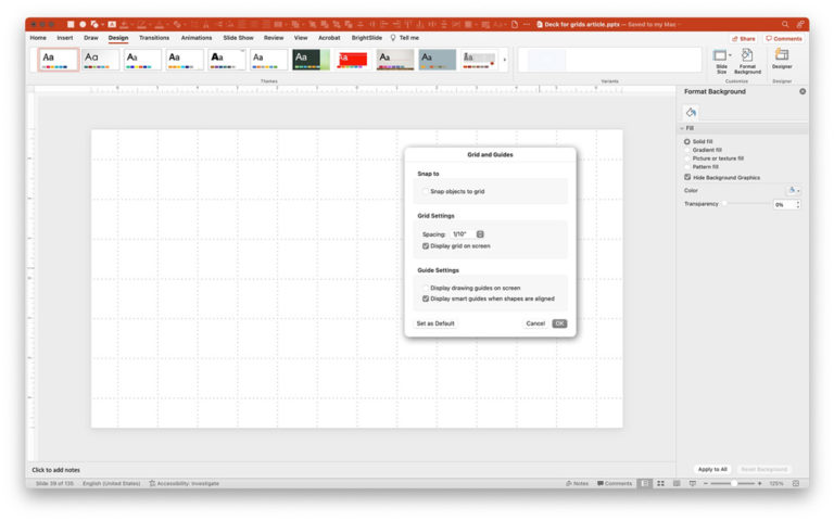Slide Area Setting Up a Design Grid in PowerPoint