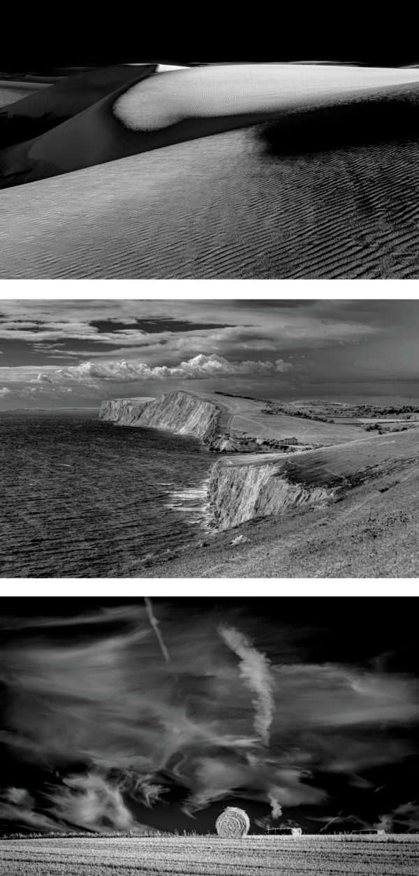 Three examples of skies and seas in b/w infrared