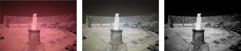 One image of statue in ruins of an ampitheater, with some of the profiles applied