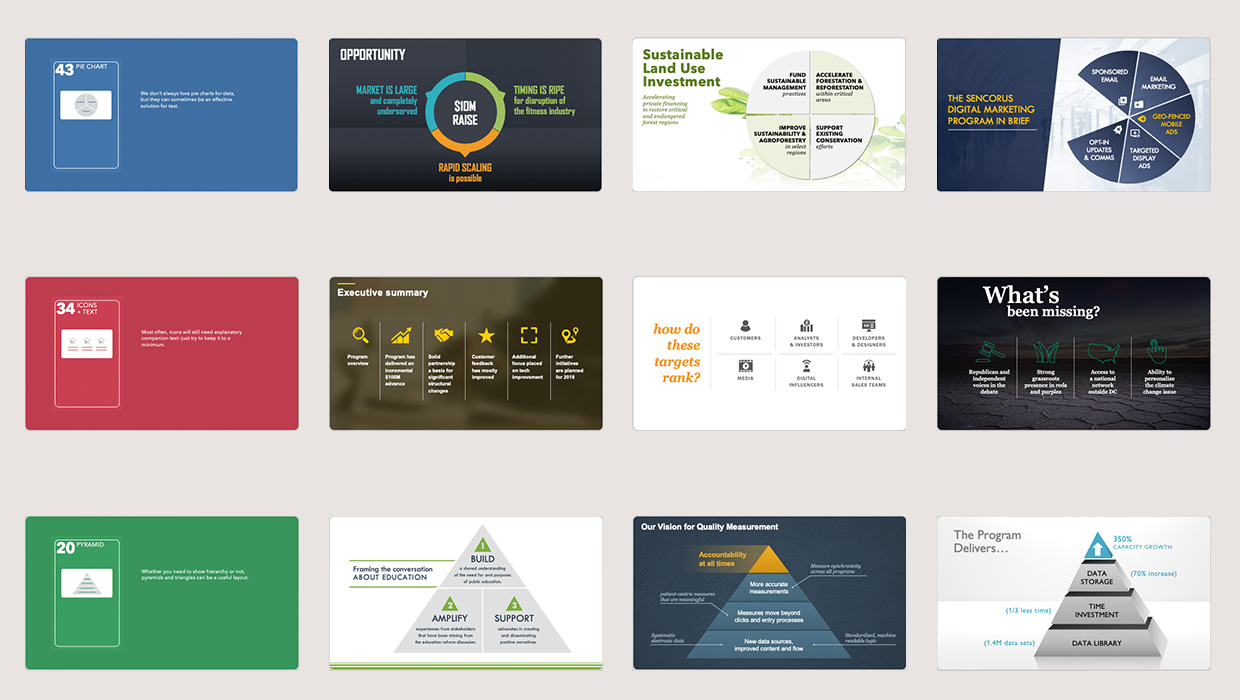 A selection of PowerPoint templates from the Better Deck Deck