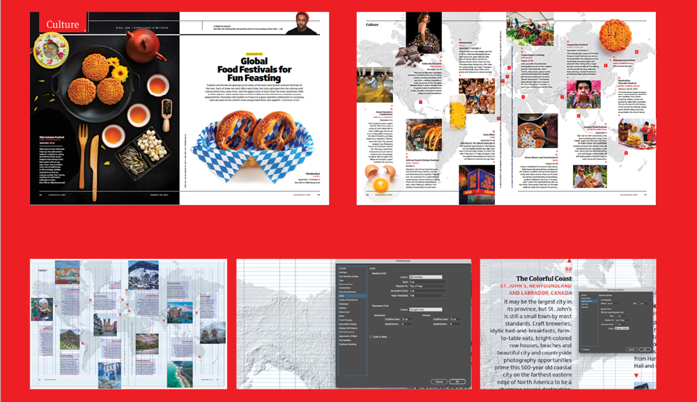 page layout spreads from Newsweek magazine